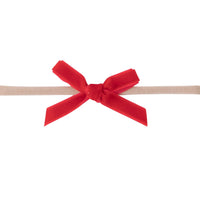 EVIE Velvet MINI Bow on Skinny Nylon Headband - Red