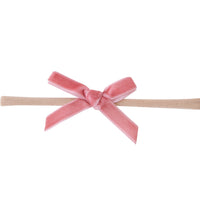 EVIE Velvet MINI Bow on Skinny Nylon Headband - Quartz Pink
