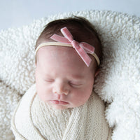 EVIE Velvet MINI Bow on Skinny Nylon Headband - Frosted Pink
