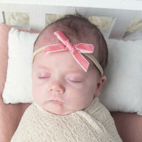 EVIE Velvet MINI Bow on Skinny Nylon Headband - Rose