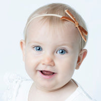 EVIE Velvet MINI Bow on Skinny Nylon Headband - Gold