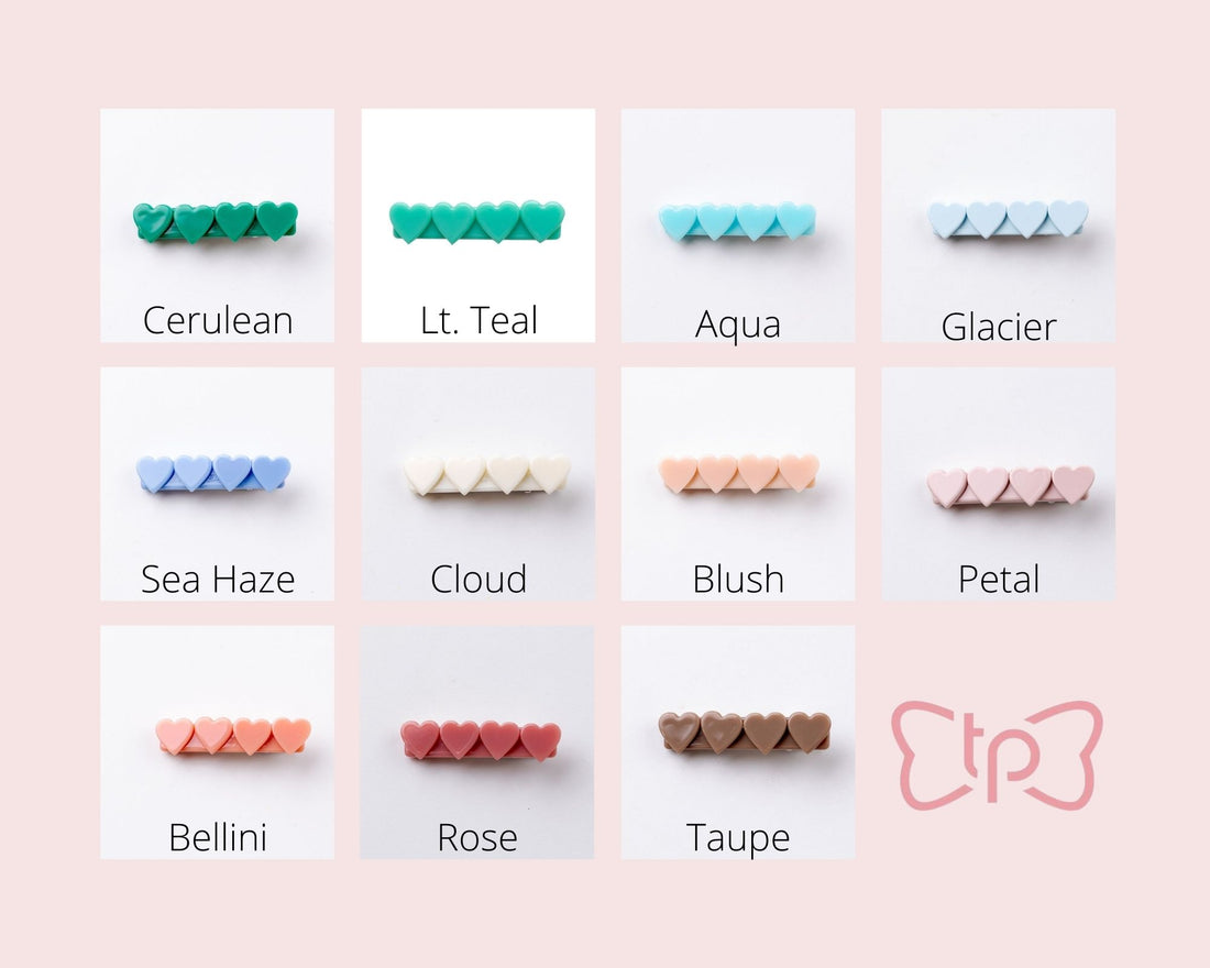 4 Heart Bar Acrylic Hair Clip - 28 Solid Colors