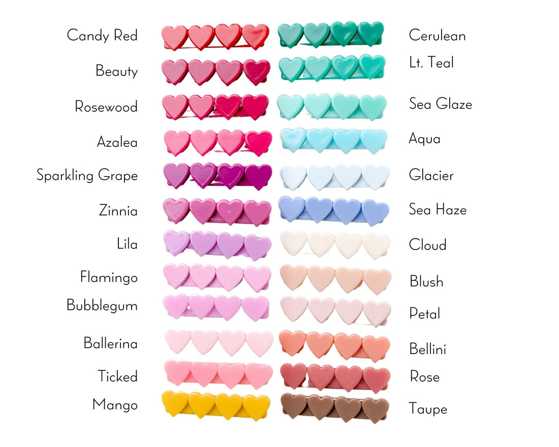 4 Heart Bar Acrylic Hair Clip - 28 Solid Colors