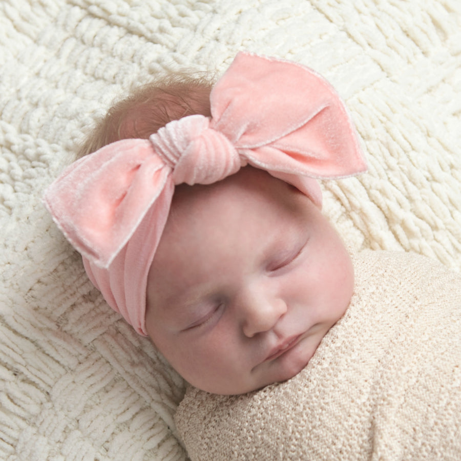 Kate Velvet Bow Headwrap - Frosted Pink