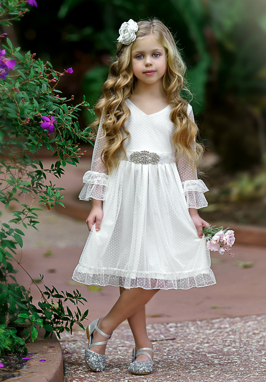 Cora Long Sleeve Dress - Off White #139 – Think Pink Bows