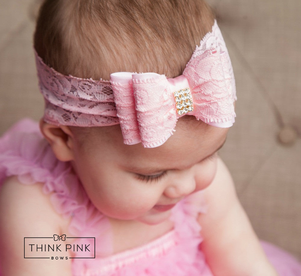 Double Bow Lace Headband - 11 Colors Available - Think Pink Bows - 10