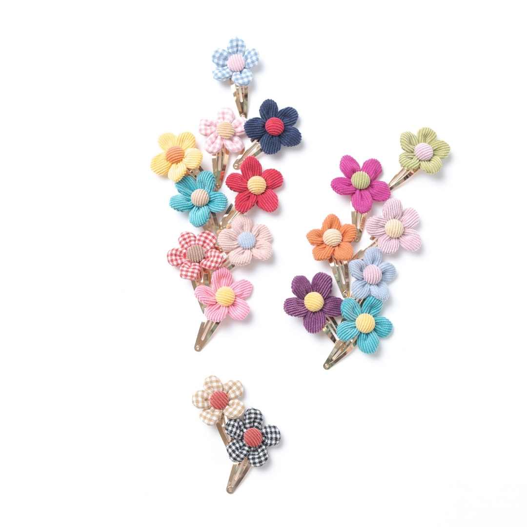 Corduroy PUFF FLOWER SNAP Hair Clip 18 Colors