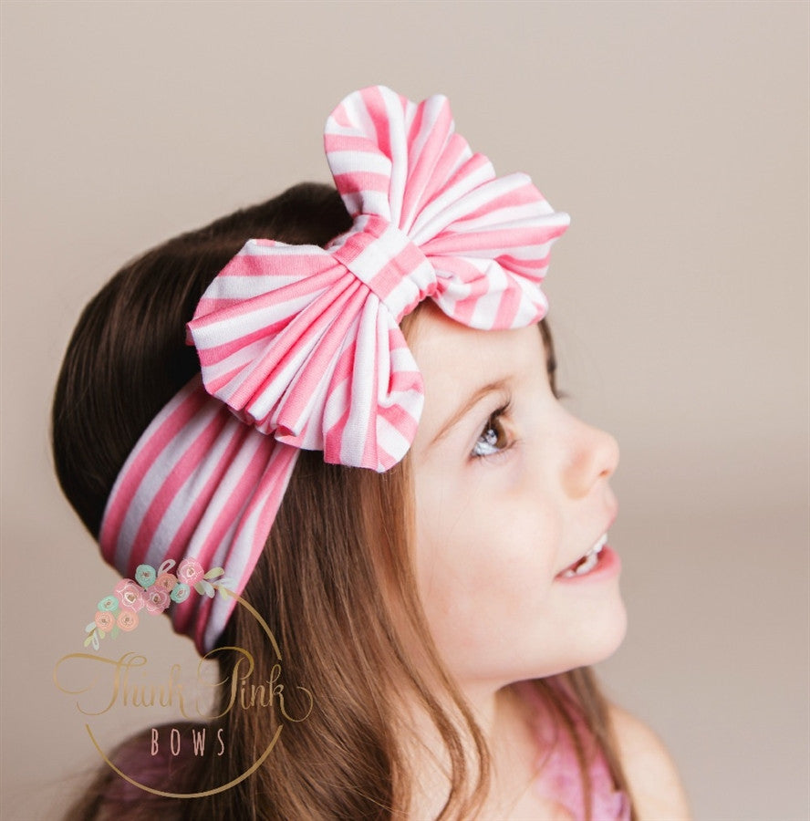 Striped Big Bow Headwraps - Think Pink Bows - 5