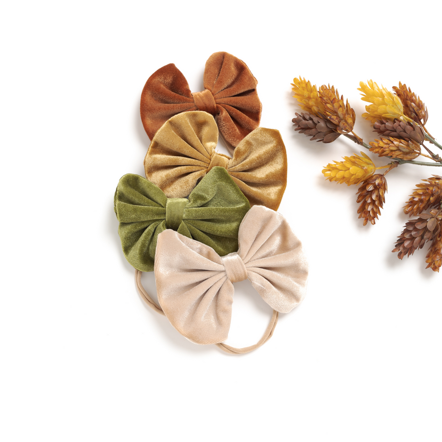 Emily Velvet Bow on Skinny Nylon Headband 15 Colors