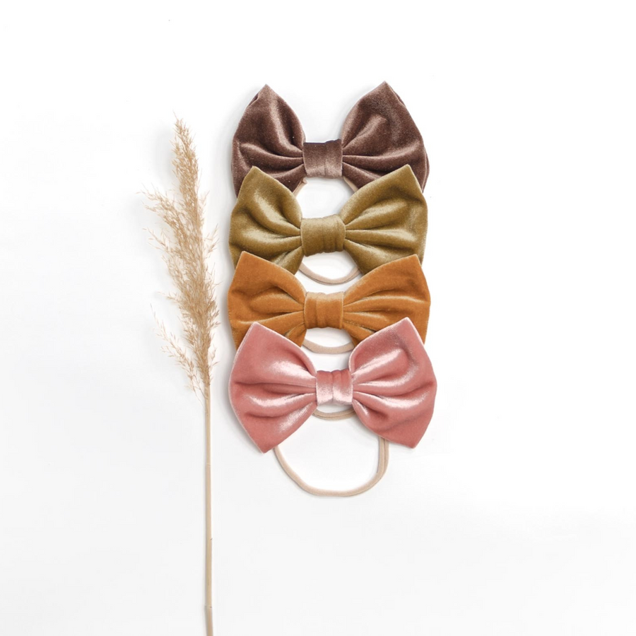 Bowtie Velvet Bow on Skinny Nylon Headband 11 Colors