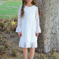 Charly Flower Girl Lace Dress - White - Think Pink Bows - 1