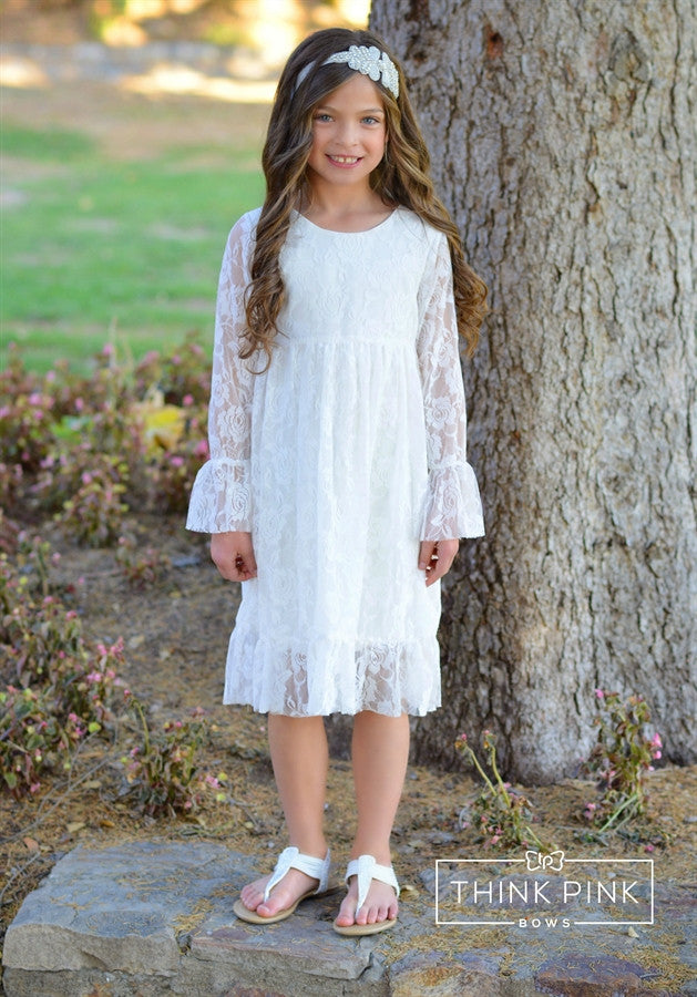 Charly Flower Girl Lace Dress - White - Think Pink Bows - 2