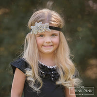 Perfection Silver Leaf Headband - Think Pink Bows - 7