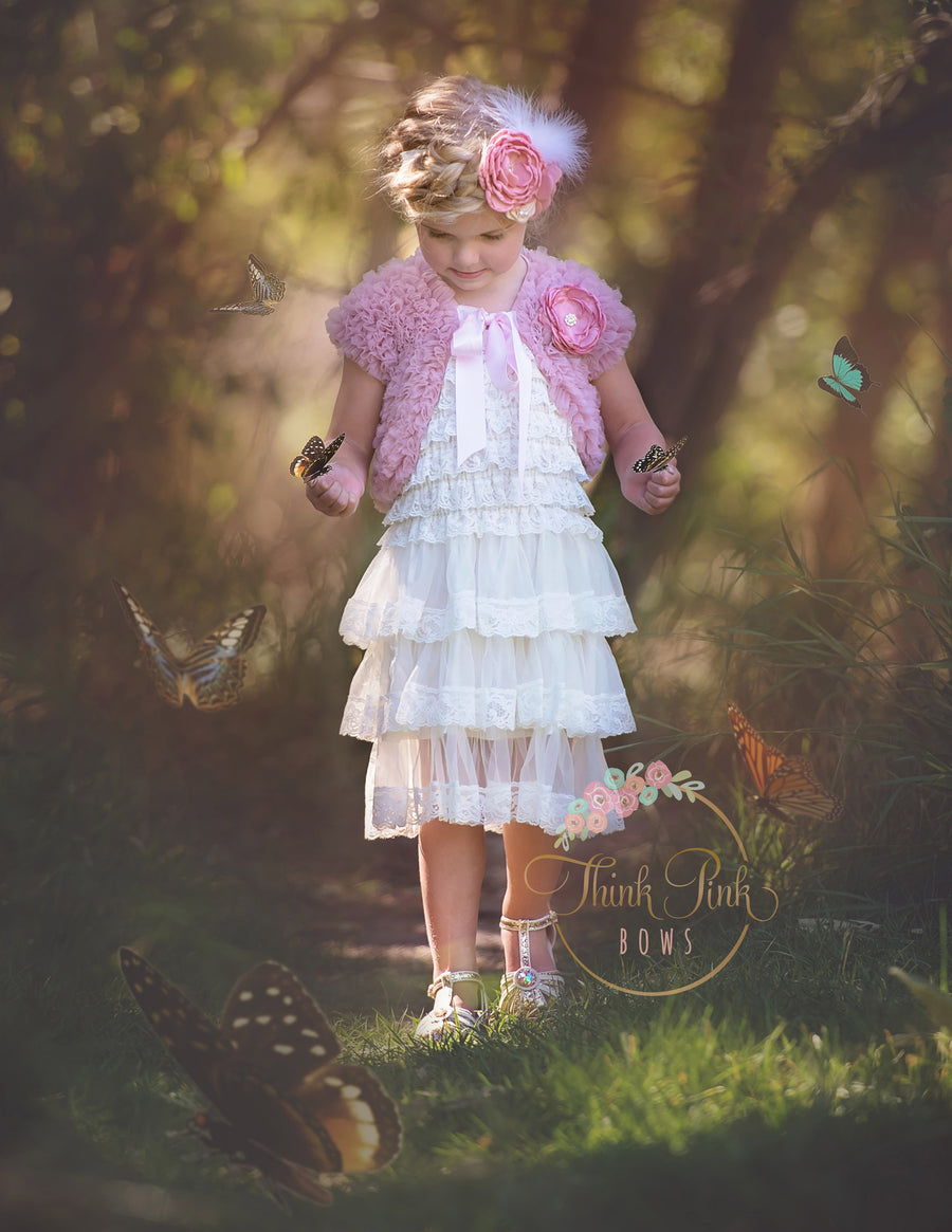Make a Wish Mauve Ruffled Chiffon Capelet - Think Pink Bows - 8