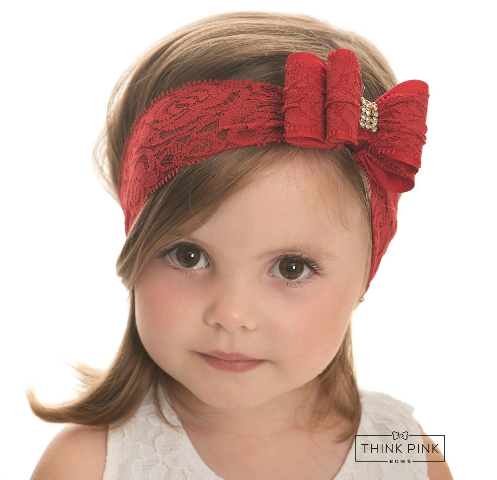 Double Bow Lace Headband - 11 Colors Available - Think Pink Bows - 5