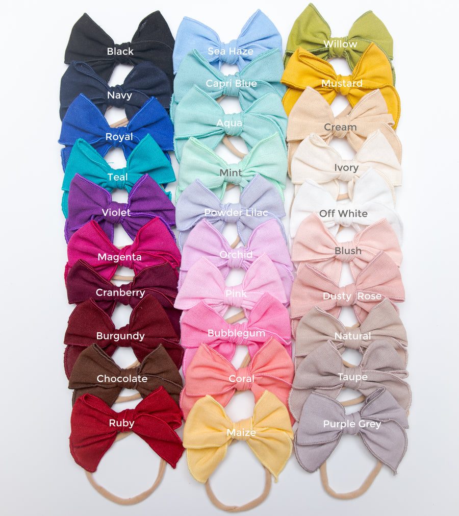 Fable Kai Butterfly Linen Bows Headbands - 30 Colors 2 Sizes