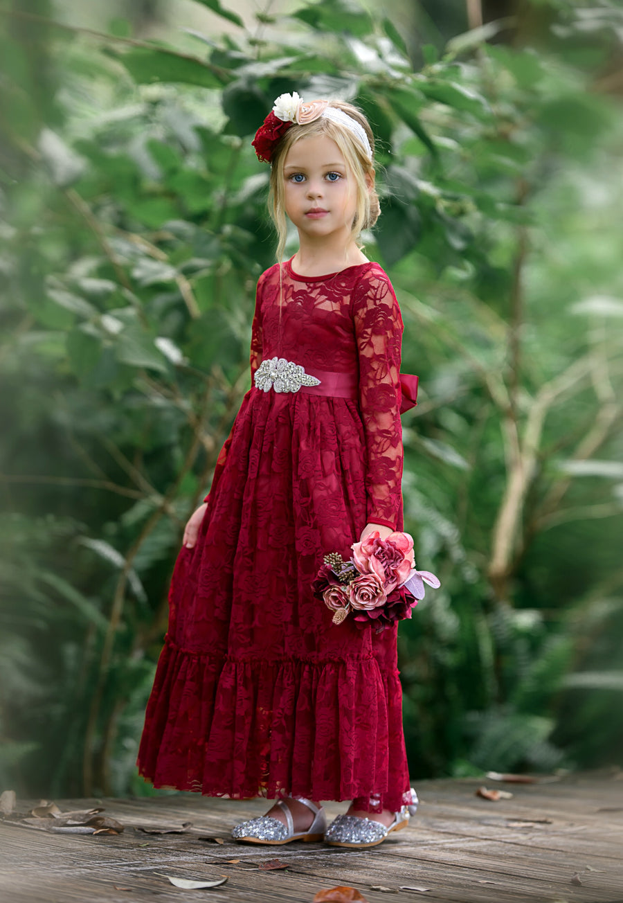 Sweetheart Long Sleeve Dress - Burgundy #81