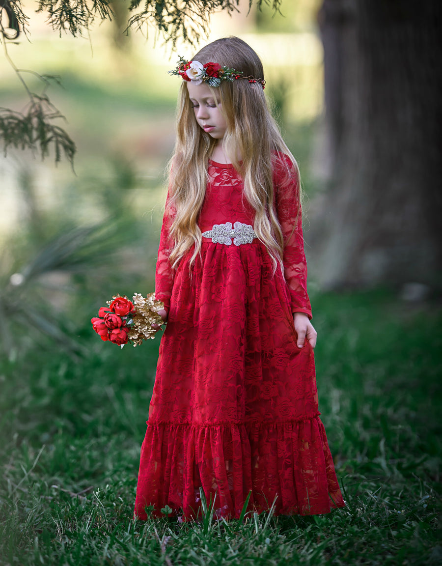 Sweetheart Long Sleeve Dress - Red #74
