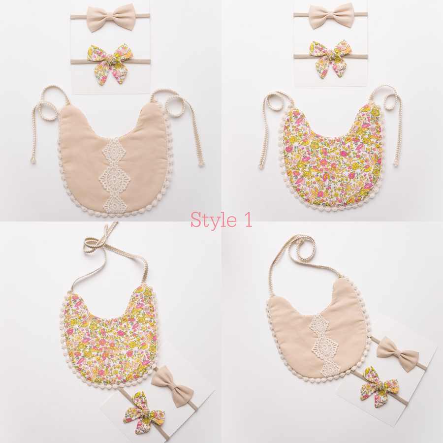 Reversible Bib & Headbands Set - 6 Styles