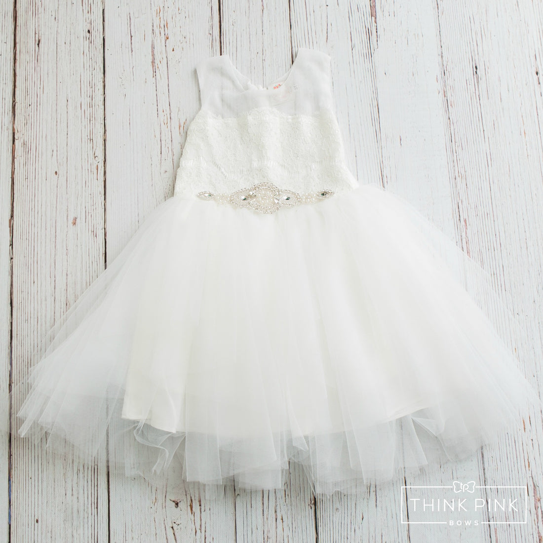Fairy Tale  Flower Girl Dress - White - Think Pink Bows - 2