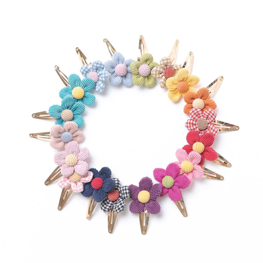 Corduroy PUFF FLOWER SNAP Hair Clip 18 Colors