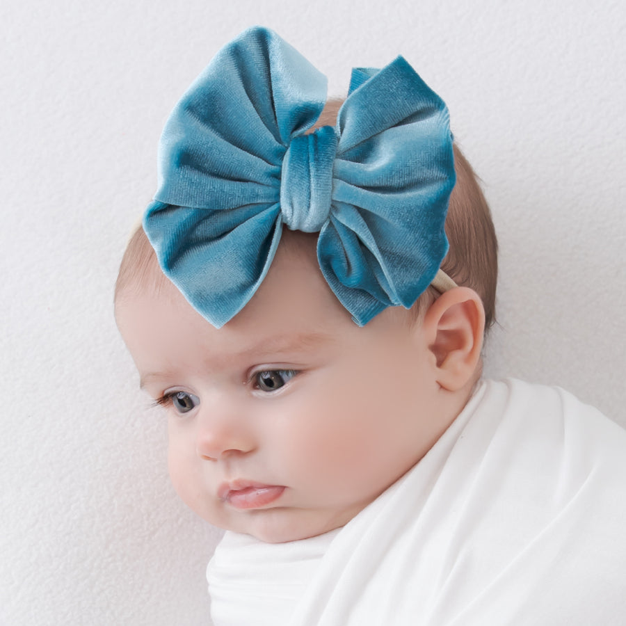 Kayla Velvet Bow on Skinny Nylon Headband 19 Colors