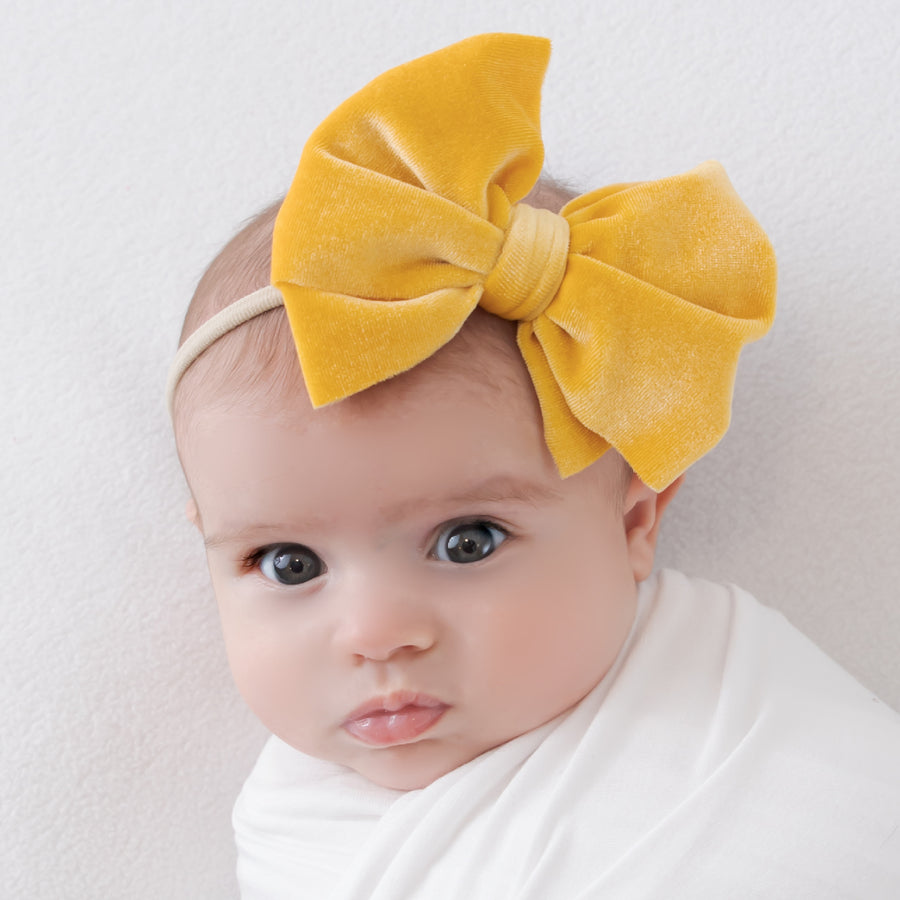 Kayla Velvet Bow on Skinny Nylon Headband 19 Colors
