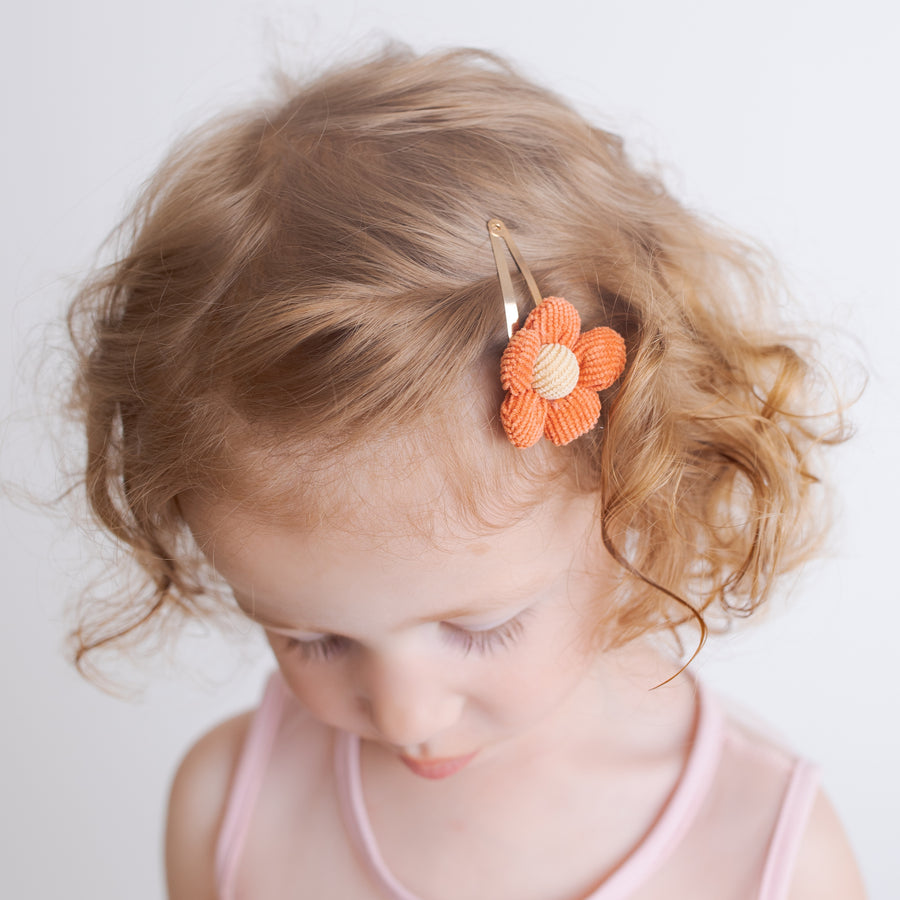 Corduroy PUFF FLOWER SNAP Hair Clip 18 Colors