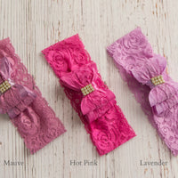 Double Bow Lace Headband - 11 Colors Available - Think Pink Bows - 13