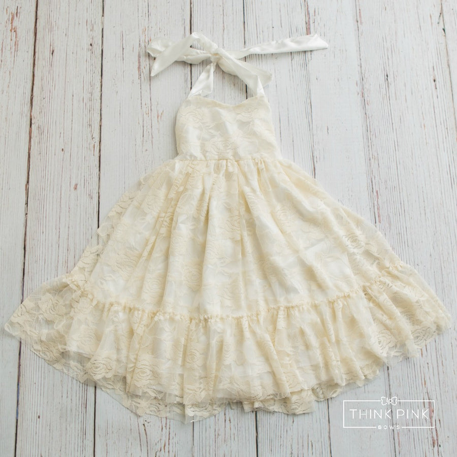 Sweetheart Halter Dress - Ivory - Think Pink Bows - 3