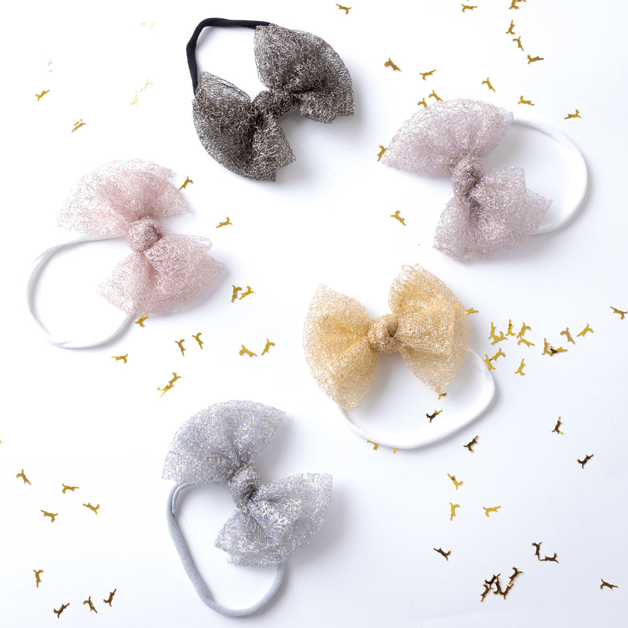 Sheer Sparkle Bows Headbands 5 Colors 2 Sizes