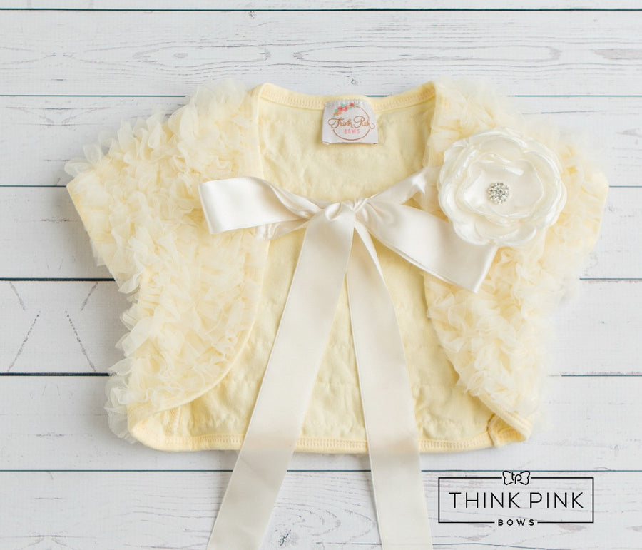 Make a Wish Cream Ruffled Chiffon Capelet - Think Pink Bows