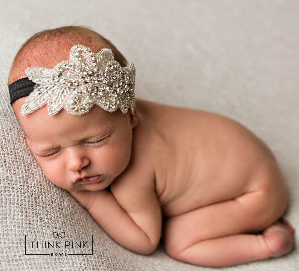 Perfection Silver Leaf Headband - Think Pink Bows - 2