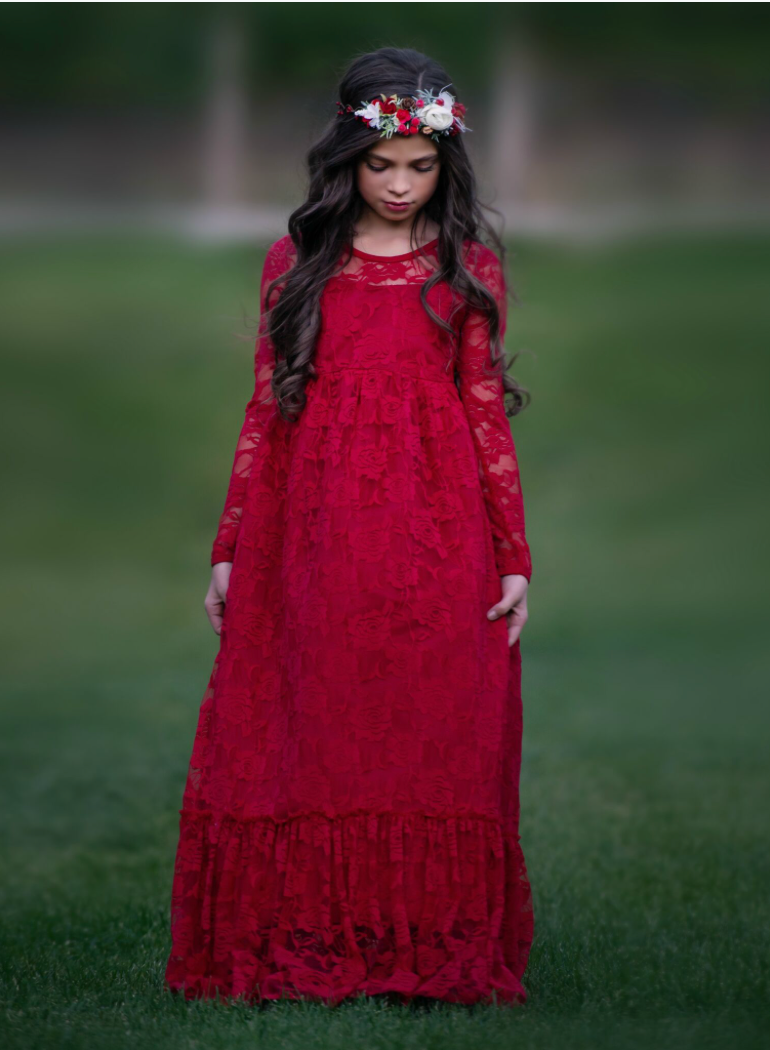 Sweetheart Long Sleeve Dress - Red #74