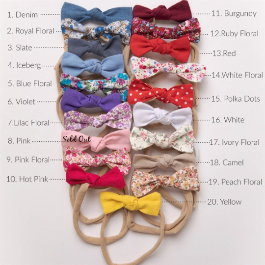 Leah Bow Skinny Nylon Headband 20 Colors