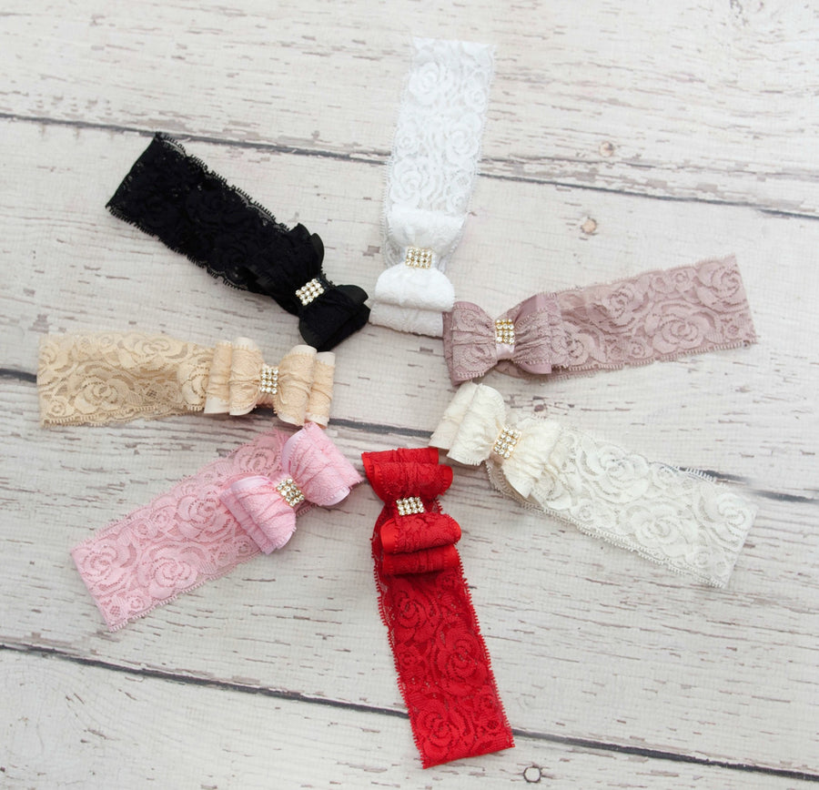 Double Bow Lace Headband - 11 Colors Available - Think Pink Bows - 12