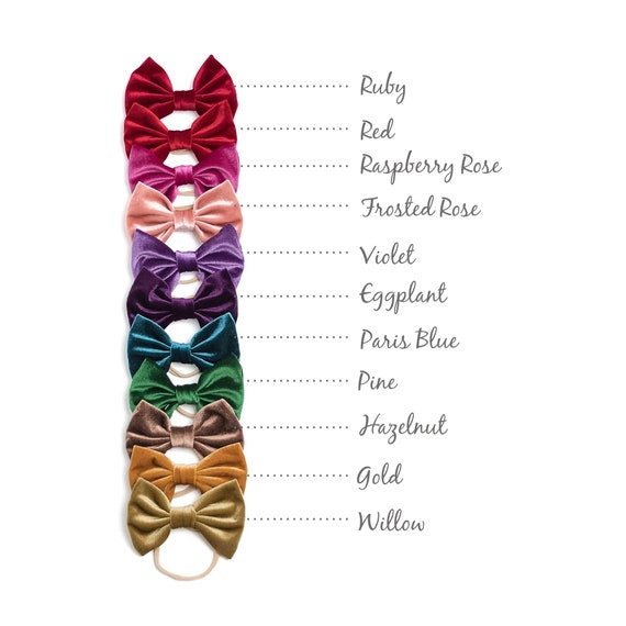 Bowtie Velvet Bow on Skinny Nylon Headband 11 Colors