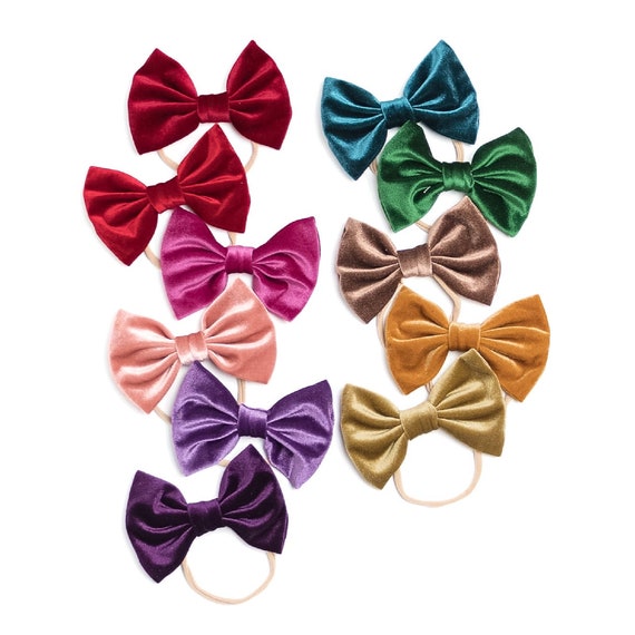 Bowtie Velvet Bow on Skinny Nylon Headband 11 Colors