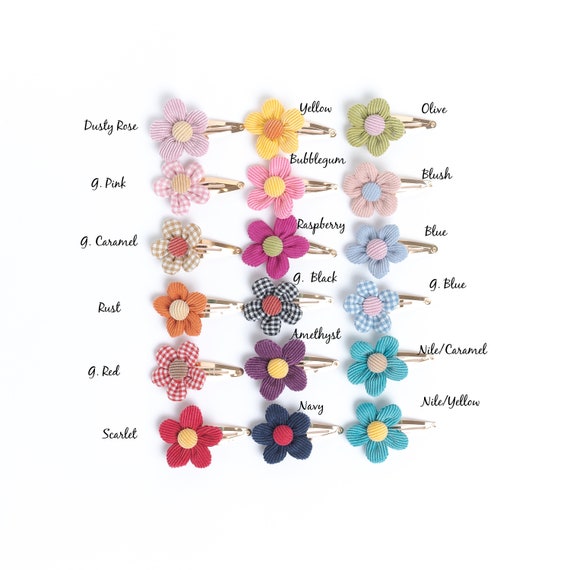 Corduroy PUFF FLOWER SNAP Hair Clip 18 Colors
