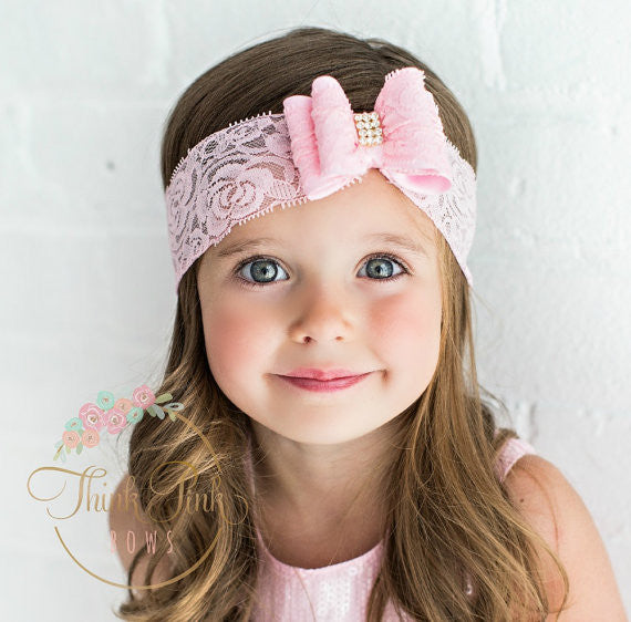 Double Bow Lace Headband - 11 Colors Available - Think Pink Bows - 6