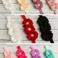 Vintage Blooms Trio Headband Toffee - 11 Colors Available - Think Pink Bows - 3