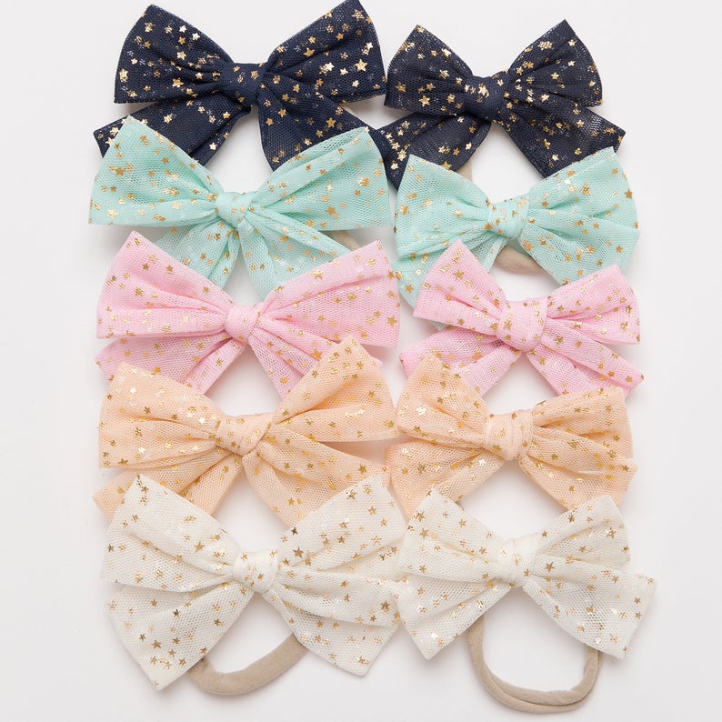 Star Tulle Bows Headbands 5 Colors 2 Sizes