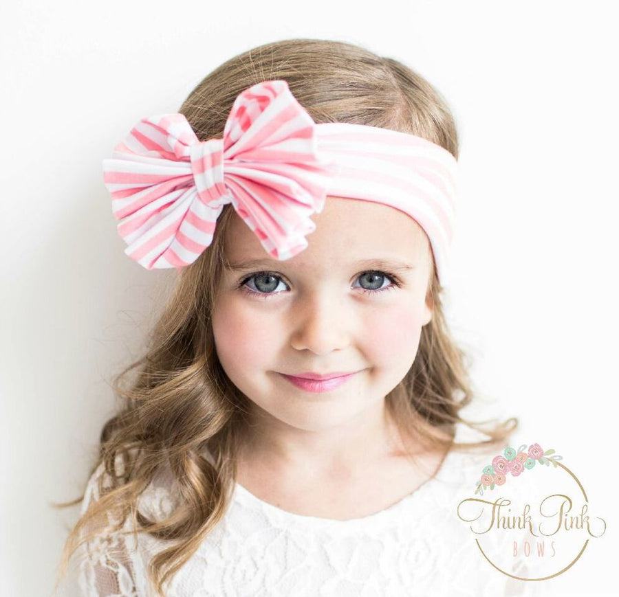 Striped Big Bow Headwraps - Think Pink Bows - 3