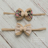 Floral Dream Burlap Bow Baby Girl Headband - Think Pink Bows - 2
