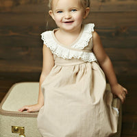 S'mores Beige Cute Little Girl Dress - Think Pink Bows - 3