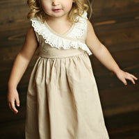 S'mores Beige Cute Little Girl Dress - Think Pink Bows - 1